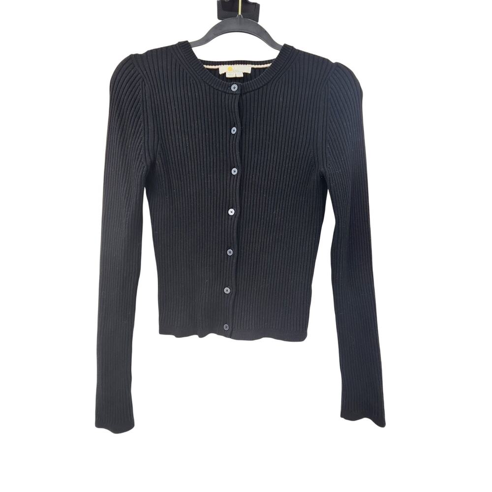 Boden Classic Black Ribbed Button Up Cardigan Sweater Lightweight Small